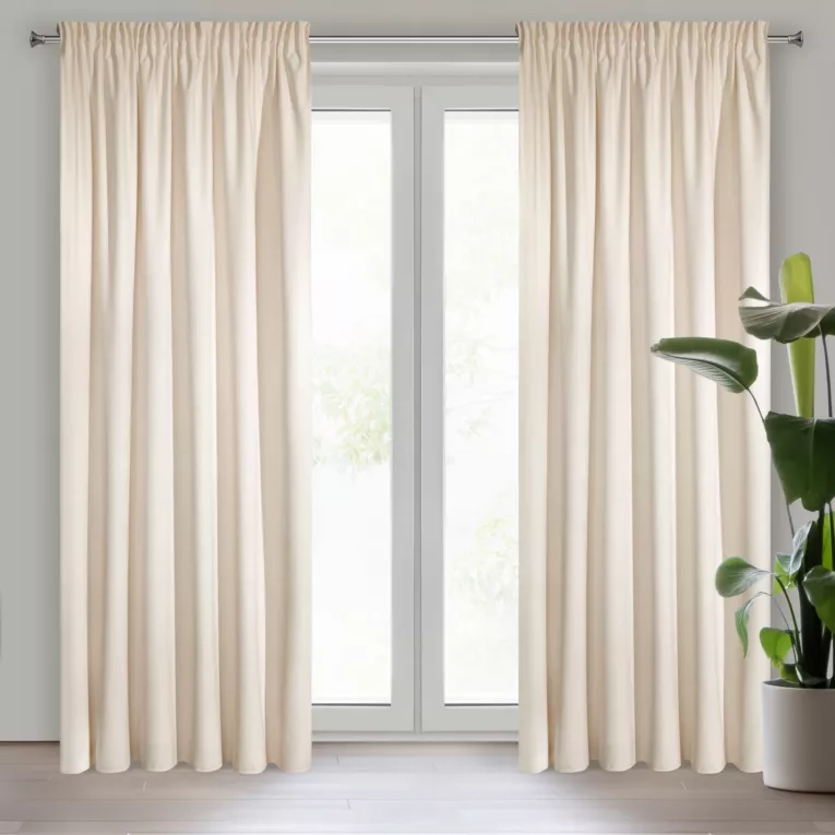 Zasłona jasnobeżowa z ekskluzywnego matowego welwetu 140x270 cm taśma RIA Diva Line Eurofirany