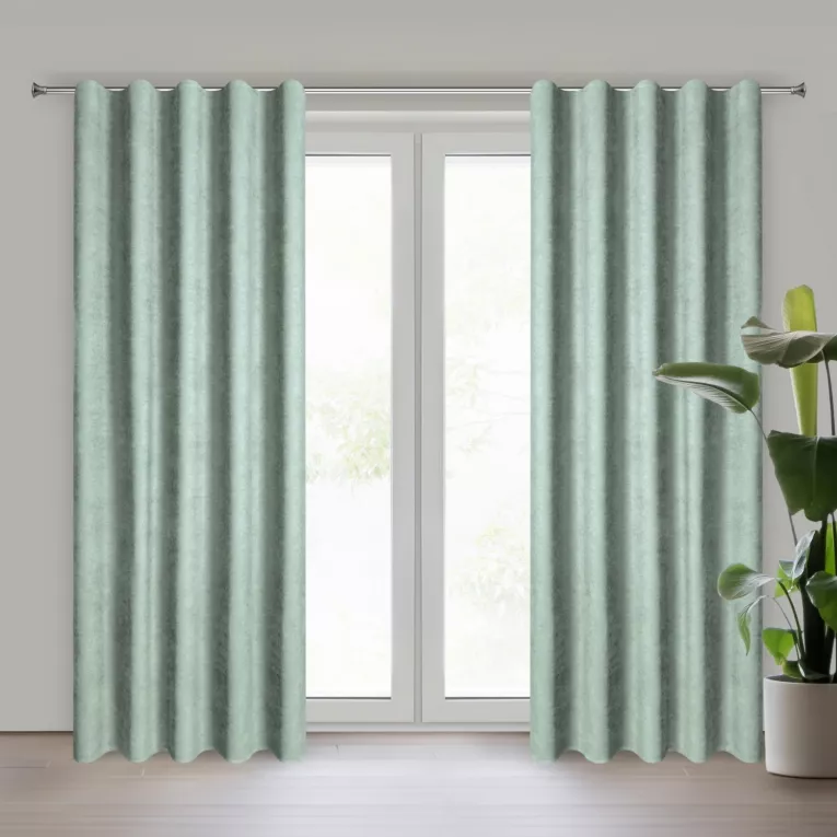 Zasłona miętowa z tkaniny welurowej 360x220 cm szerokość po zmarszczeniu fala 1:2 Dora Eurofirany