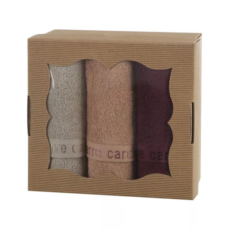 Zestaw ręczników bawełnianych na prezent 3 szt 30x50 cm kolor pudrowy róż, burgundowy z kolekcji Pierre Cardin Eurofirany