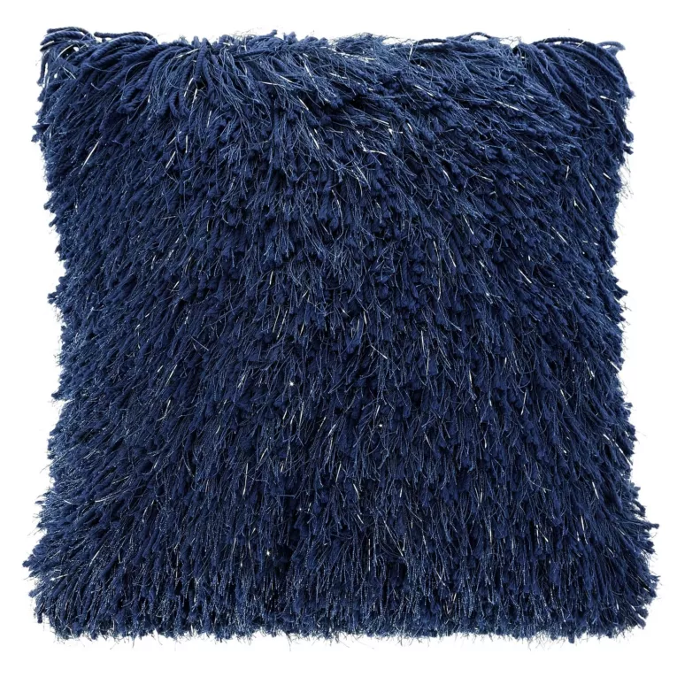 Poszewka na poduszkę 40x40 cm z długim włosem z dodatkiem srebrnej nici granatowa CELIA Eurofirany