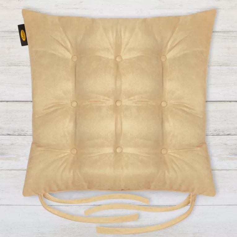 Poduszka na krzesło dwustronna 40 x 40 x 6 cm welurowa beżowa z dziewięcioma pikowaniami ADORE Eurofirany