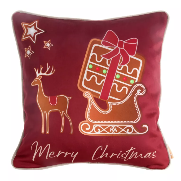 Poszewka na poduszkę 45x45 cm welwetowa ze świątecznym motywem pierników czerwona GINGER Eurofirany