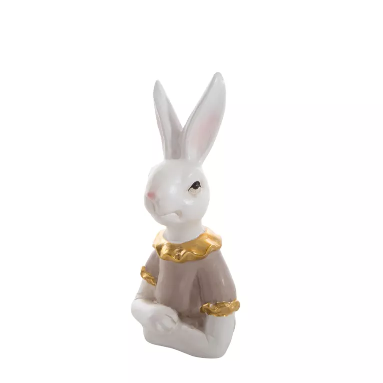 Wielkanocna figurka dekoracyjna zajączka w biało, beżowej kolorystyce  Eurofirany