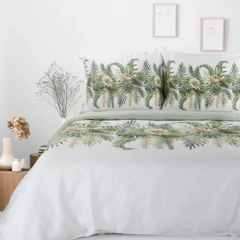 Pościel 220x200 cm bawełniana kolor biały, zielony z wzorem roślinnym SPRING 30 Eurofirany