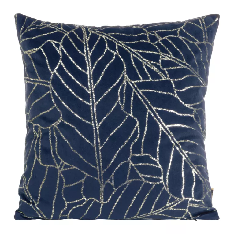 Poszewka na poduszkę 45x45 cm welwetowa z nadrukiem złocistych liści granatowa BLINK 32 Eurofirany