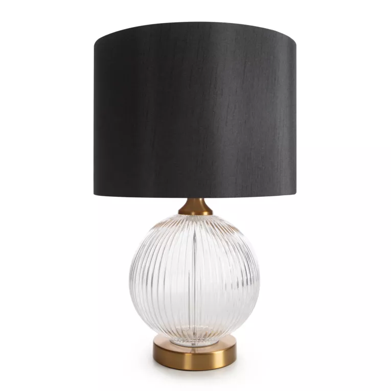 Lampa stołowa nocna czarno, złota IVY z szklana okrągłą podstawą Eurofirany