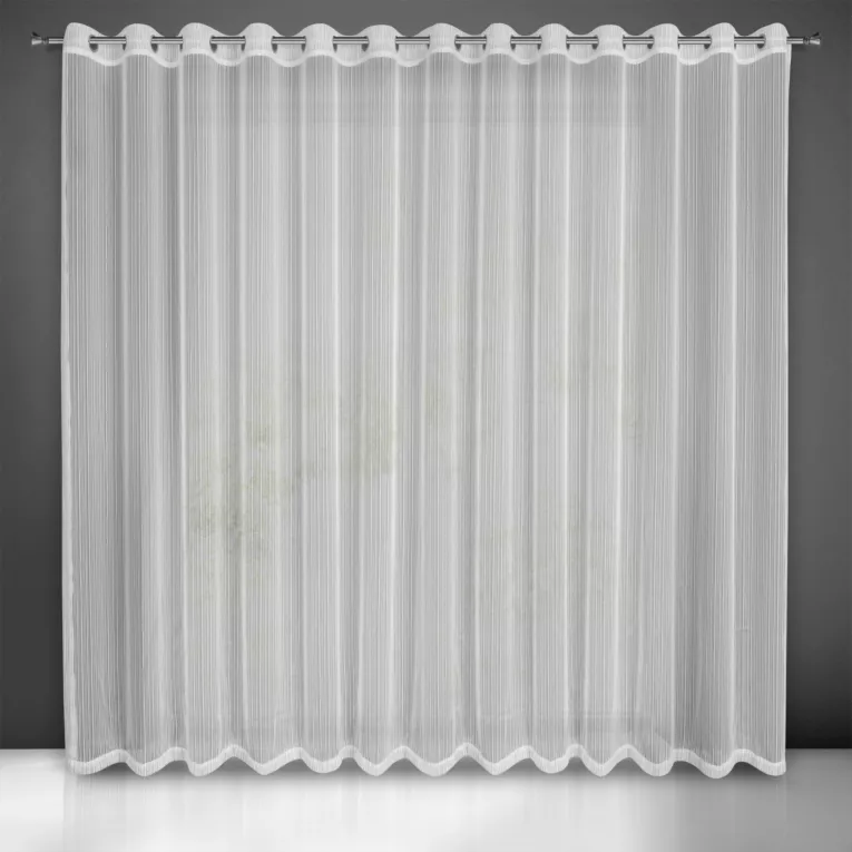 Firana biała z tkaniny w prążki przeplatane błyszczącą nicią 300x250 cm przelotka NOELIA Eurofirany