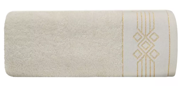 Ręcznik kąpielowy 50x90 cm bawełniany kolor kremowy z geometrycznym ornamentem 520 g/m2 KAMELA Eurofirany