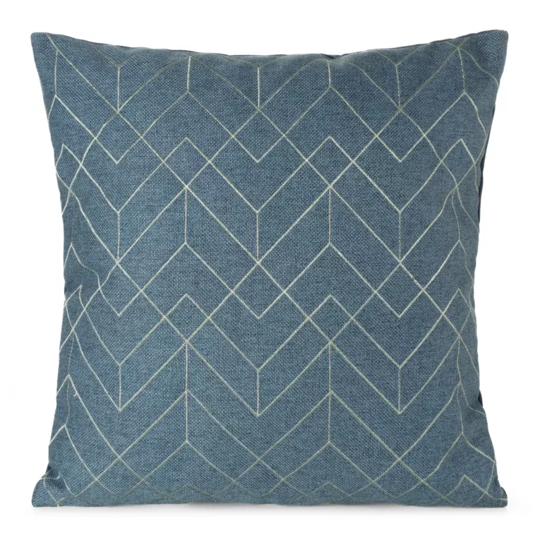 Poszewka na poduszkę 45x45 cm z geometrycznym haftem niebiesko, srebrna MILA Eurofirany