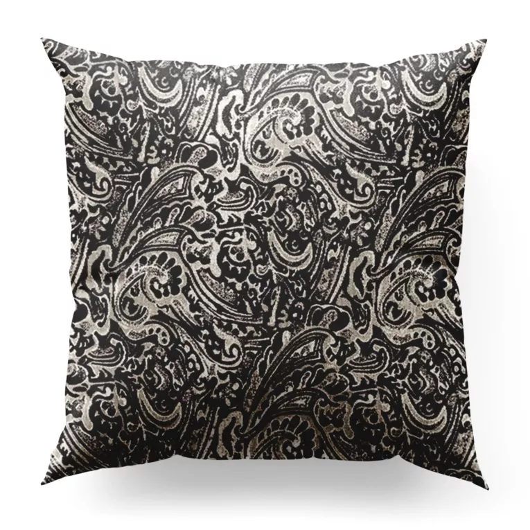Poszewka szyta czarno popielata z miękkiej tkaniny szenilowej z ornamentowym wzorem