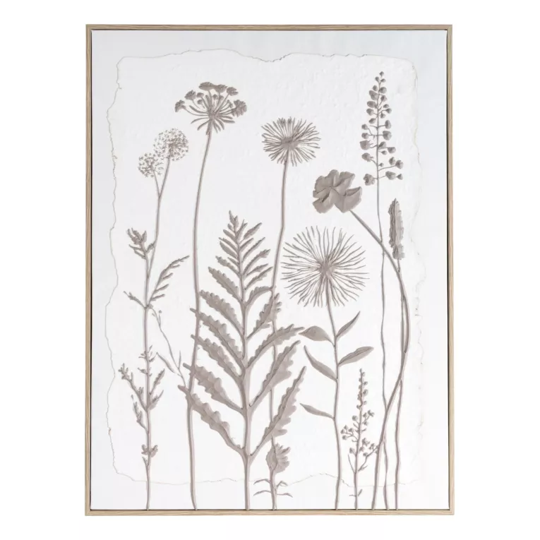 Obraz biały, szarobeżowy nadruk na płótnie subtelnych łąkowych kwiatów 45x60 cm Eurofirany
