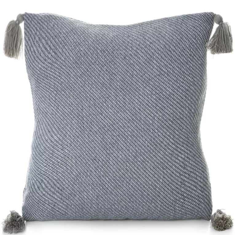 Poszewka na poduszkę 45x45 cm gładka z ozdobnymi chwostami na rogach srebrna POLY Eurofirany