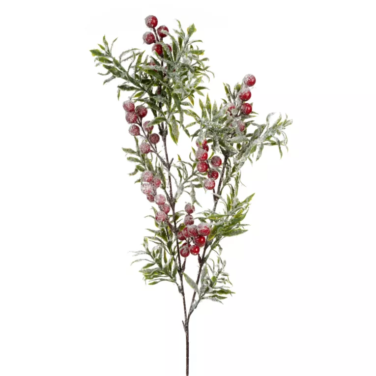 Zielona gałązka ozdobna na choinkę z czerwonymi jagodami 45 cm Eurofirany