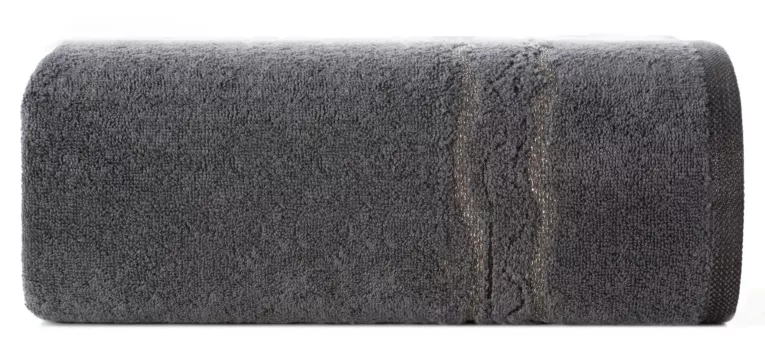 Ręcznik do rąk 30x50 cm bawełniany kolor stalowy zdobiony bordiurą z błyszczącym wzorem 500 g/m2 KARIN Eurofirany