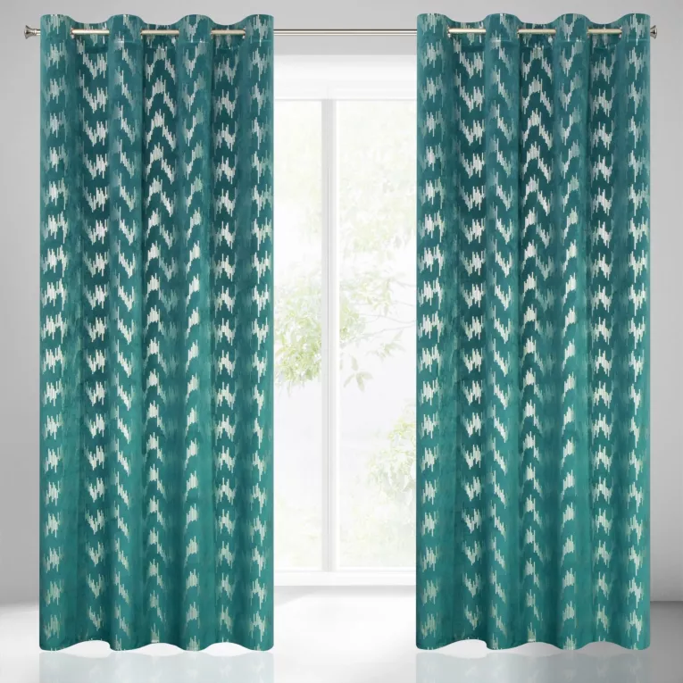 Zasłona turkusowa ze srebrnym nadrukiem z tkaniny welwetowej 140x250 cm przelotka CHILL Eurofirany