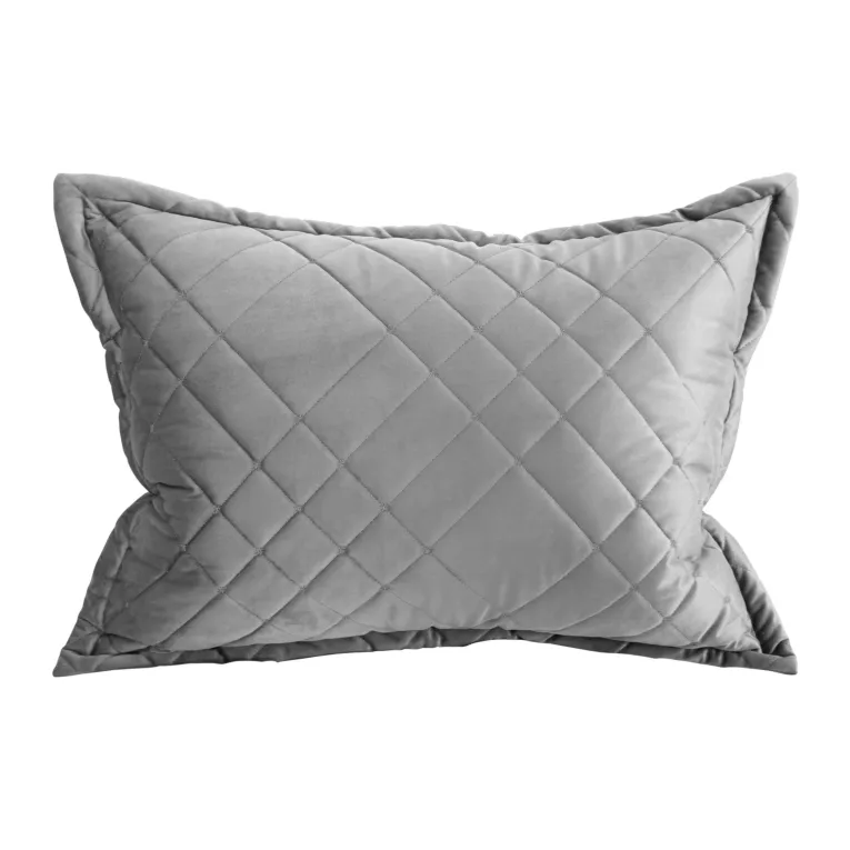 Poszewka na poduszkę 50x70 cm welwetowa zdobiona geometrycznymi przeszyciami srebrna RIA 6 EUROFIRANY PREMIUM