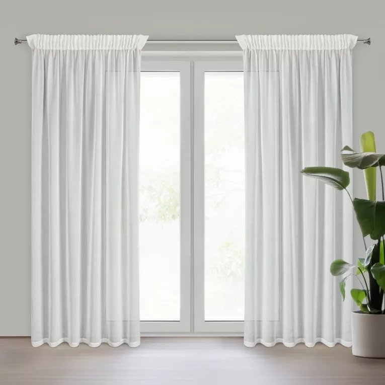 Firana biało, szampańska zdobiona marmurkowym nadrukiem 140x270 cm taśma HERA Eurofirany