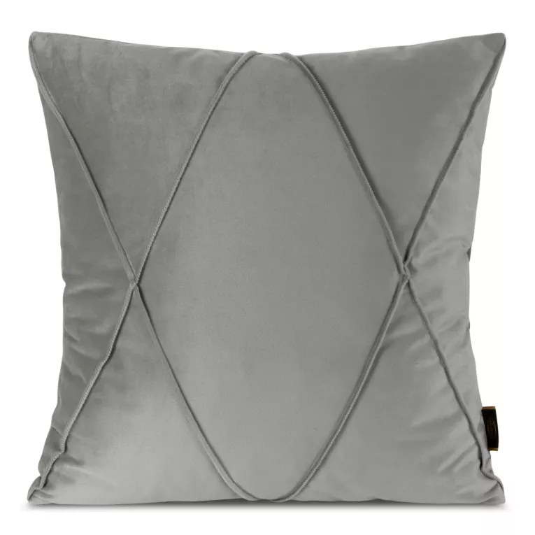 Poszewka na poduszkę 45x45 cm welwetowa z ozdobnym geometrycznym przeszywanym wzorem srebrna NALA 1 EUROFIRANY PREMIUM