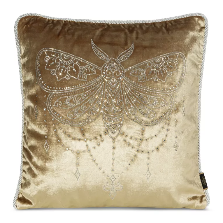 Poszewka na poduszkę 45x45 cm welwetowa zdobiona wzorem motyla z kryształków miodowa ROYAL 8 Eurofirany