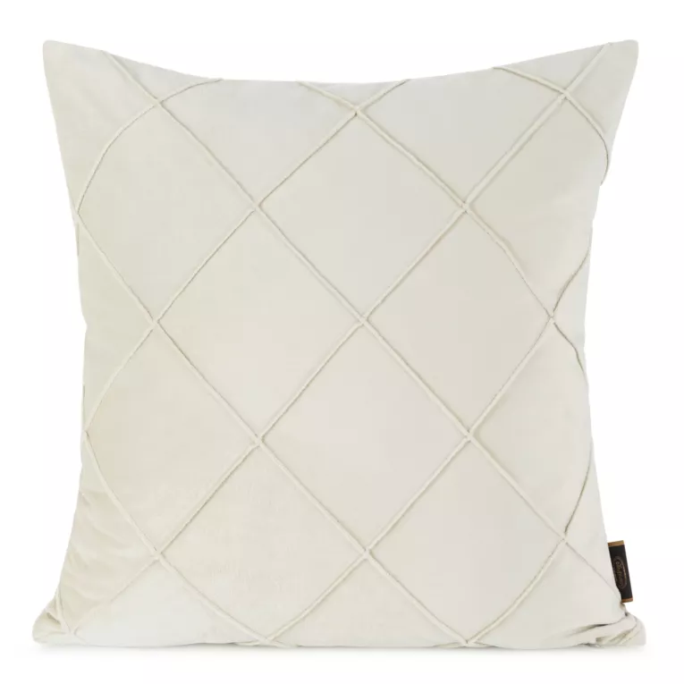 Poszewka na poduszkę 45x45 cm welwetowa z ozdobnym geometrycznym przeszywanym wzorem kremowa NALA EUROFIRANY PREMIUM