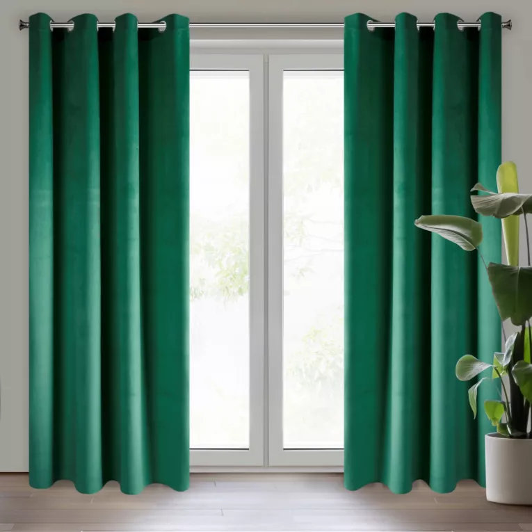 Zasłona butelkowa zieleń z matowego welwetu 140x250 cm przelotka MELANIE Eurofirany
