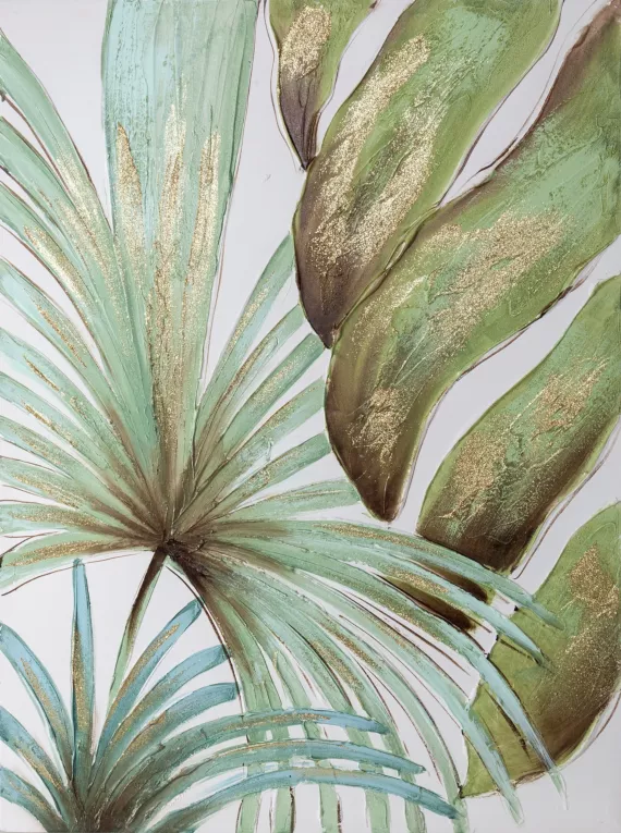 Ręcznie malowany obraz na płótnie w egzotyczne liście Eurofirany