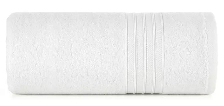 Ręcznik do rąk 30x50 cm bawełniany kolor biały zdobiony bordiura w paski 550 g/m2 AURA Eurofirany