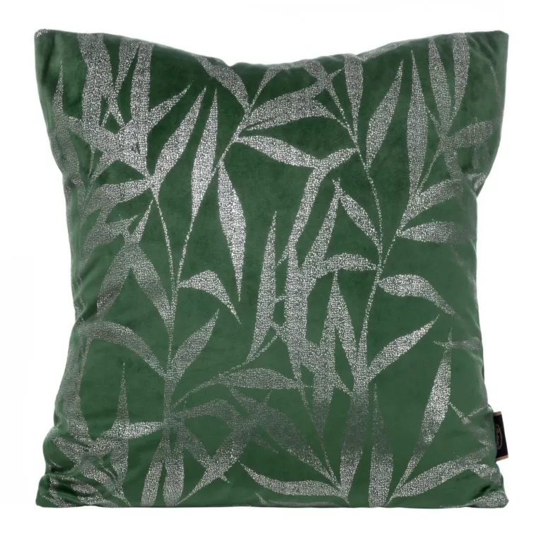 Poszewka na poduszkę 45x45 cm welwetowa ze złocistym nadrukiem liści brązowa ciemnozielona BLINK 22 Eurofirany