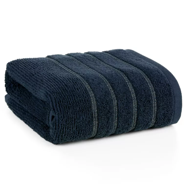 Ręcznik kąpielowy 70x140 cm bawełniany kolor granatowy w błyszczące paseczki AMIRA Eurofirany