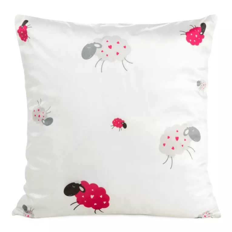 Poszewka na poduszkę 45x45 cm welwetowa z motywem słodkich baranków biało, różowa KIDS 3 DESIGN 91 Eurofirany