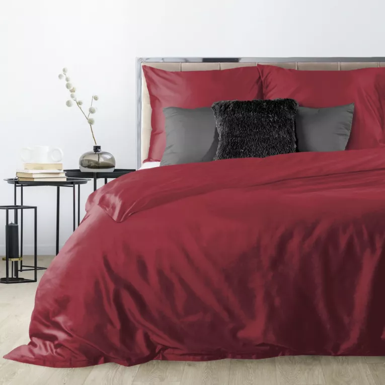 Pościel 140x200 cm gładka z satyny bawełnianej kolor bordowy DINA Diva Line Eurofirany