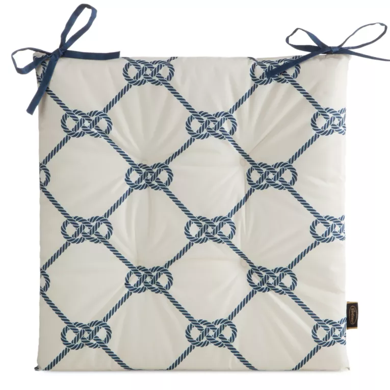 Poduszka na krzesło 43 x 43 x 4 cm wodoodporna biało, granatowa w stylu marynistycznym GARDEN Eurofirany