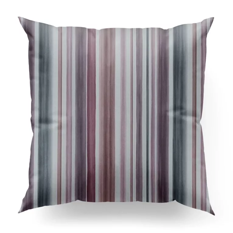 Poszewka szyta różowo popielata z tkaniny o naturalnym splocie z nadrukowanym wzorem w pasy