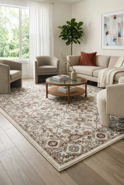 Dywan 140x190 cm kremowo, ceglasty w stylu vintage MONA Eurofirany