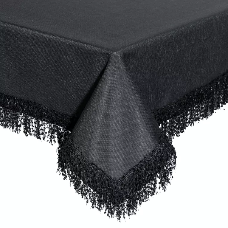 Obrus czarny 140x260 cm JASPER zdobiony puszystymi frędzlami EUROFIRANY PREMIUM