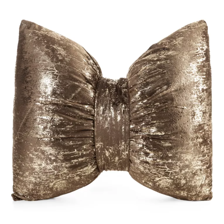 Poduszka 45x55 cm welwetowa kolor brązowy w kształcie kokardy z przecieranym lśniącym nadrukiem KODARDA 1 Eurofirany