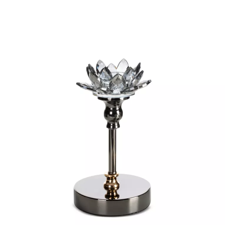 Świecznik dekoracyjny czarno, grafitowy o kształcie kwiatu lotosu średnica 12x19 cm DALIA Eurofirany