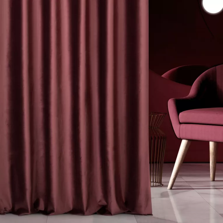 Zasłona szyta na taśmie fala bordowa z miękkiej półmatowej tkaniny welwetowej
