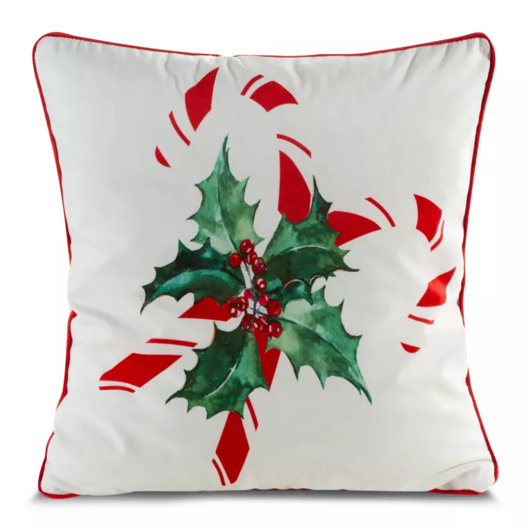 Poszewka na poduszkę 45x45 cm świąteczna zdobiona nadrukiem cukrowych lasek kremowo, czerwona TORI Eurofirany