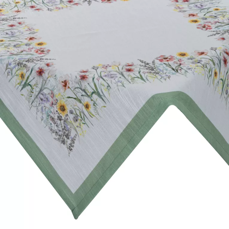 Bieżnik na stół naturalno,zielony 90x90 cm SUMMER 9 zdobiony nadrukiem letnich kwiatów