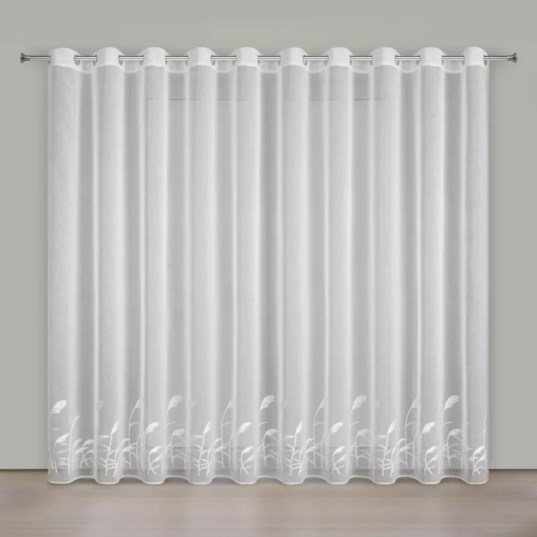 Firana biała z etaminy zdobiona haftem w źdźbła ozdobnej trawy 400x250 cm przelotka - TASHA Eurofirany