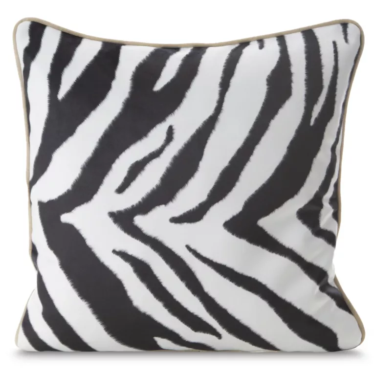 Poszewka na poduszkę 45x45 cm welwetowa z designerskim nadrukiem i wypustką na brzegach biało, czarna EVA MINGE Eurofirany