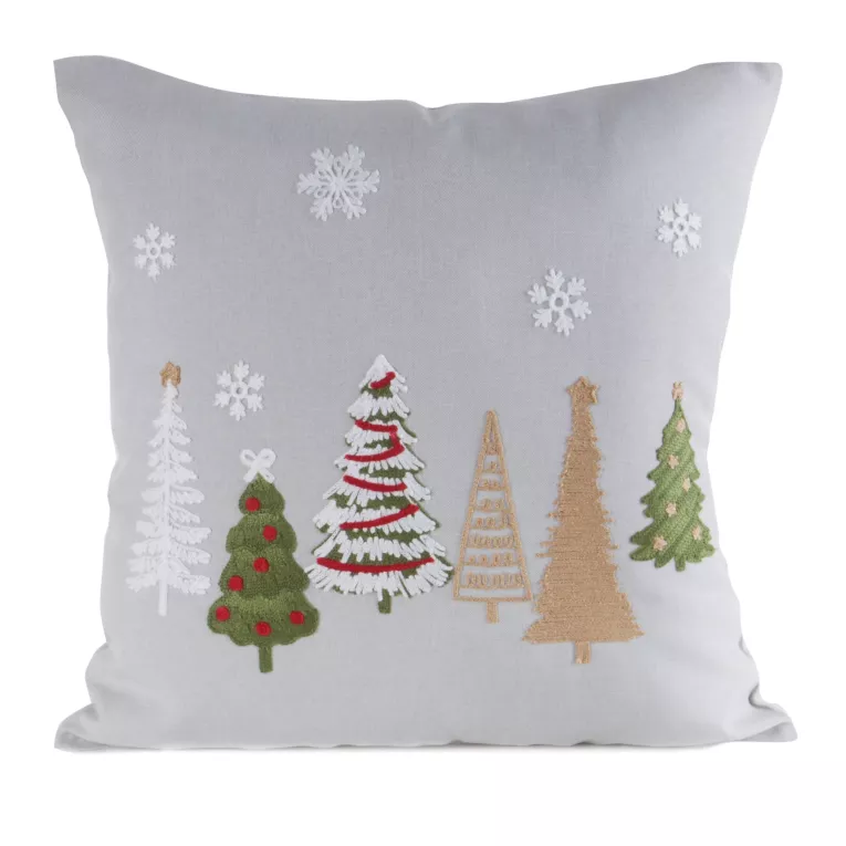 Poszewka na poduszkę świąteczna 45x45 cm zdobiona haftem choinek i śnieżynek  Eurofirany