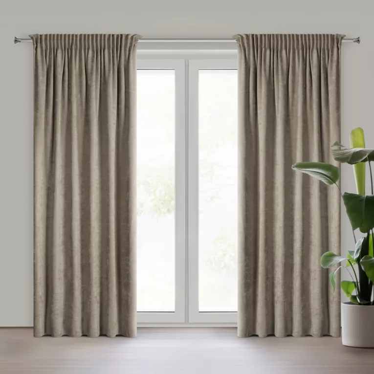 Zasłona beżowa z szenilowej tkaniny 140x270 cm taśma - VANI Eurofirany