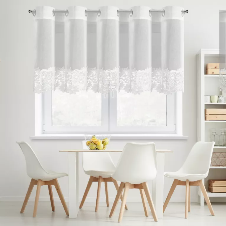 Firana biała z etaminy zdobiona ażurową koronką 200x70 cm, przezlotka - ARTEMIDA Eurofirany