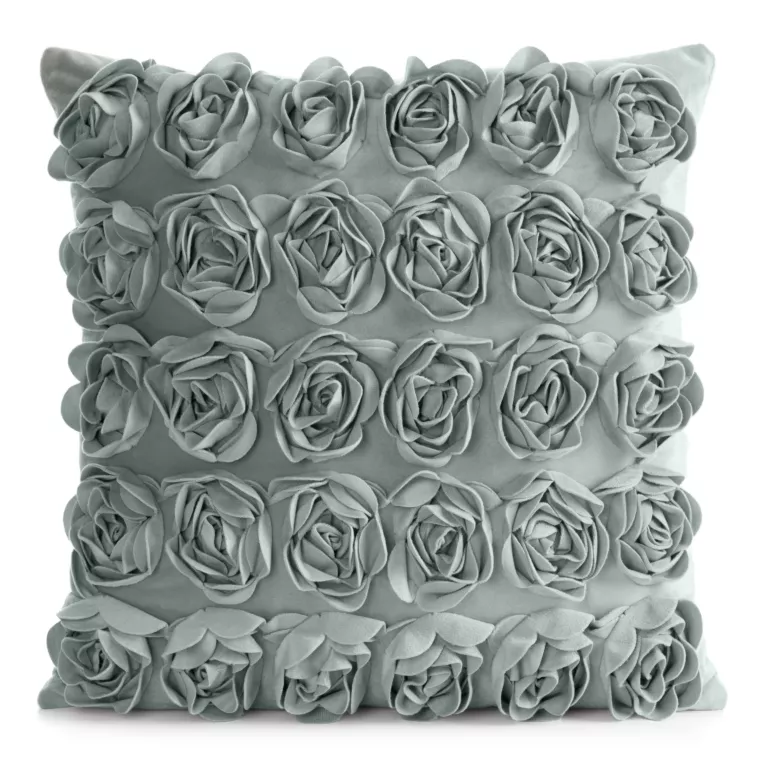 Poszewka na poduszkę 45 x 45 cm z welwetu kolor miętowy zdobiona 3D aplikacją róż ROSES Eva Minge Eurofirany