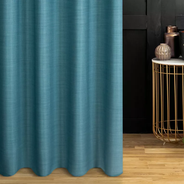 Zasłona szyta na flexach turkusowa z miękkiej tkaniny o naturalnym splocie w stylu ekologicznym