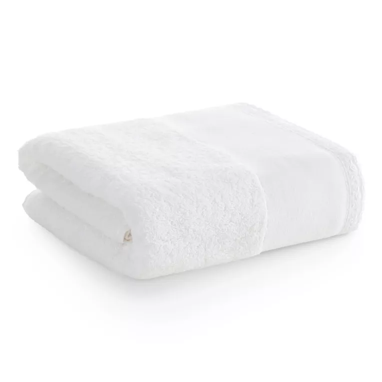 Ręcznik kąpielowy 70x140 cm bawełniany kolor biały z koronkową bordiurą 500 g/m2 EMI Eurofirany
