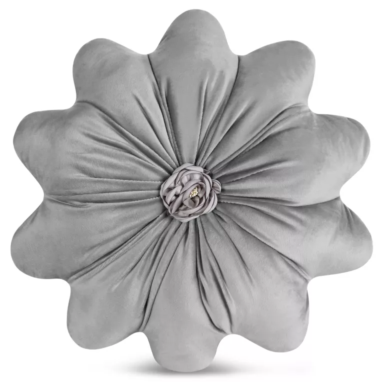 Poduszka w kształcie kwiatka o średnicy 40 cm welwetowa srebrna FLORES 5 Eurofirany