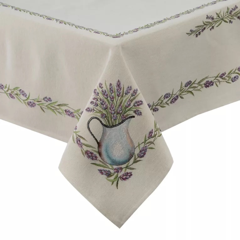 Obrus naturalno, jasnofioletowy 140x180 cm gobelinowy z tkanym motywem lawendy